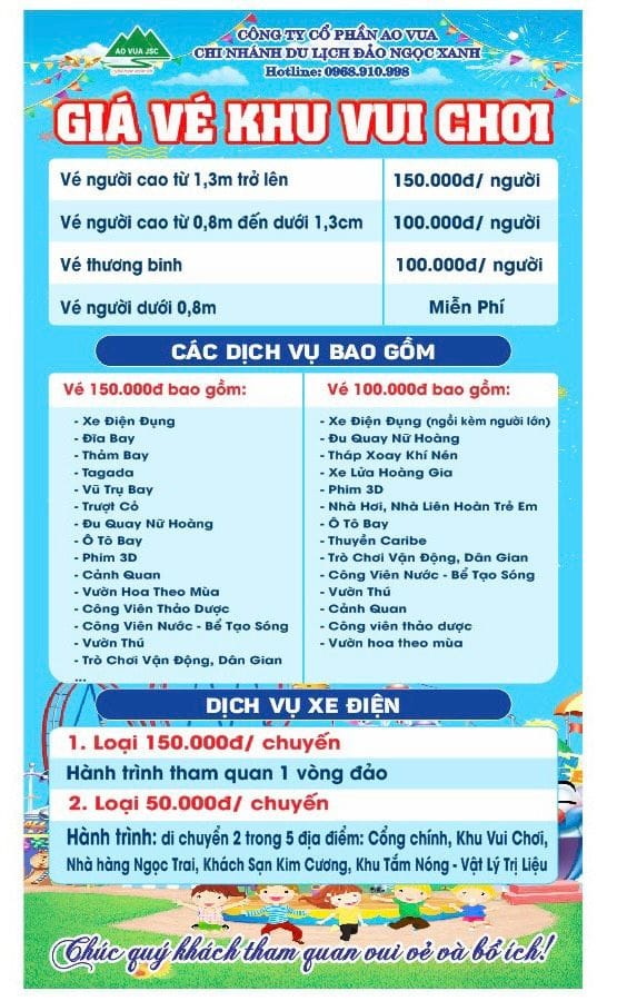 Thông báo giá vé khu vui chơi tại Đảo Ngọc Xanh